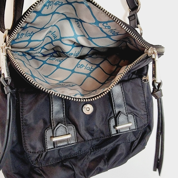 Co-Lab Nylon Crossbody Bag Purse Black Zipper Flap Pocket 25 inch drop a0620 - Picture 2 of 12